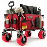 TIREX by xonic® Bollerwagen Faltbar PU XL Rädern aus Vollgummi – Strand & Garten Faltbarer verstellbarem Griff & Fußbremse – Robuster Transportwagen für Kinder & Camping (PU XL Räder, Rot)