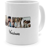 PhotoFancy® - Fototasse 'Danke' - Personalisierte Tasse mit eigenem Foto und Text selbst gestalten - Weiß