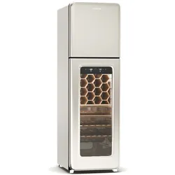 Klarstein Shirley Wine Cooler + Freezer | 2-in-1-Gerät | Vintage | 2 Kühlzonen | 60 Flaschen Silber-Chrom