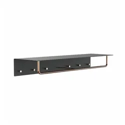 Frost Unu Wandgarderobe mit 6 Haken | schwarz matt / kupfer poliert