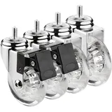 DQRMVV 75mm Lenkrollen, M8×15mm/M10×15mm Gewindestielrollen, Transparente PU-Rollen Mit Bremse, Möbelrollen, Industrierollen(Size:M10*15mm,Color:2 Braked+2 Swivel)