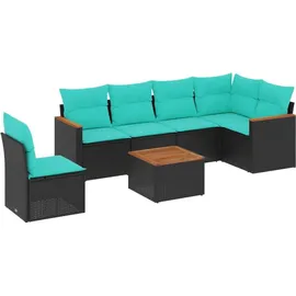 vidaXL Gartensofa-Set mit Kissen, schwarzes Polyrattan