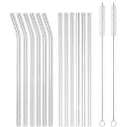 Intirilife 15-teiliges Strohhalm Set aus Glas - 20 x 0.8 cm - mit 6 geraden und 6 gebogenen Strohhalmen, 2 Bürsten und Aufbewahrungstasche