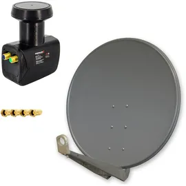 PremiumX DELUXE100 SAT Anlage 100cm Alu Anthrazit Twin LNB 2 Teilnehmer Sky Full HD 3D TV Set