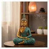 MF Buddhafigur Buddha Statue Gelassenheit Mintgruen Gold Polyresin 25cm (1 St)