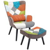 HomeMiYN Ohrensessel Relaxsessel mit Hocker Patchwork Sessel Ohrensessel Sessel Wohnzimmer orange