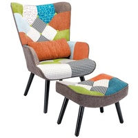 HomeMiYN Ohrensessel Relaxsessel mit Hocker Patchwork Sessel Ohrensessel Sessel Wohnzimmer, Liege, Loungesessel, ohrensessel mit hocker orange