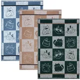 Kracht Geschirrtuch Geschirrtuch "Cool Cat" 3er-Pack, Halbleinen Karo beige|blau|bunt|schwarz