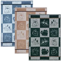 Kracht Geschirrtuch Geschirrtuch "Cool Cat" 3er-Pack, Halbleinen Karo beige|blau|bunt|schwarz