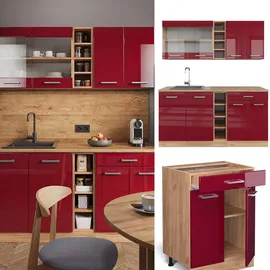 Vicco Küchenzeile R-Line 160 cm Rot Hochglanz