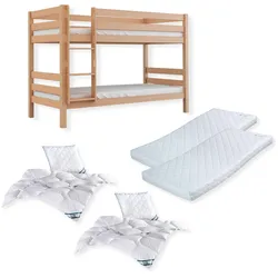 Komplettset Malu – Etagenbett mit Matratzen, Decken und Kissen, ohne Rutsche, natur