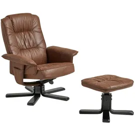 Idimex Relaxsessel Charly Lederoptik 76 x 87 x 61 cm Dunkelbraun/Schwarz mit Hocker