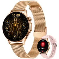 Smartwatch Damen mit EKG HRV Blutdruck: Damenuhr ECG PPG Smart Watch Uhr 1,32" Rund AMOLED Armbanduhr IP67 Wasserdicht Herzfrequenz Schrittzähler Telefonfunktion Digital Fitnessuhr für Android iOS