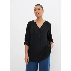 bonprix Tunika BONPRIX "Tunikabluse aus softer Viskose", Damen, Gr. 50, schwarz, Obermaterial: 100% Viskose, regular fit, Tuniken, Casual Stil, Regular Fit, mit Rundsaum, mit Knopfleiste