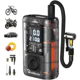 NEVERLAND Fahrradpumpe Elektrische Luftpumpe Akku - 150 PSI Tragbare Akku Kompressor für Auto, Motorrad, Fahrrad & Bälle, mit alle ventile, U-Schloss, 3 Modi LED-Licht, Auto-Off, Digital Display