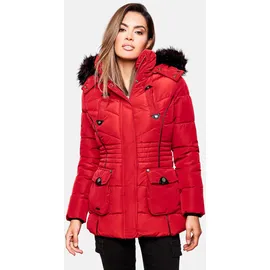 Marikoo Steppjacke "Vanilla", Damen, Gr. S (36), rot, Obermaterial: 100% Polyester, Futter: 100% Polyester, Kunstpelz: 100% Polyacryl, modisch, figurbetont Po-bedeckend, Langarm Ärmel ohne Ärmelschlitz Rippstrickbündchen kontrastfarben, Jacken, edle Winterjacke m.