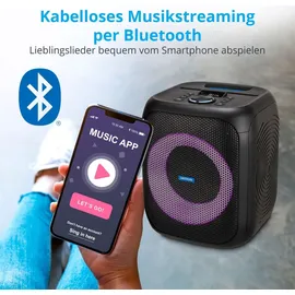 Medion LIFE S61991 Partylautsprecher mit Bluetooth (Partysoundsystem inklusive Mikrofon, Party Box, tragbares Soundsystem, integrierter Akku, für kabellose Musik (3 h, Akkubetrieb, Netzbetrieb), Bluetooth Lautsprecher, Schwarz