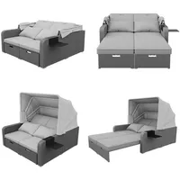 GLP Schlafsofa Polyrattan Gartenmöbel für 2 Personen, Gartensofa, Loungesofa, Kann in ein Bett oder einen Sessel umgewandelt werden, Sitz einziehbar grau