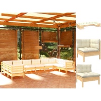 vidaXL 10-tlg. Garten-Lounge-Set mit Creme Kissen Kiefernholz