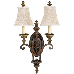 Wandleuchte Lampe Stahl, Pressglas Braun H 61 cm 2 Flammig Flurleuchte