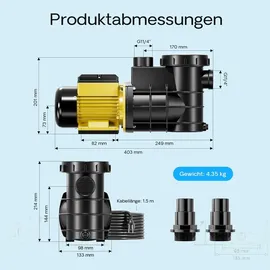 Wiltec Poolpumpe schwarz 13000 l/h 550 W
