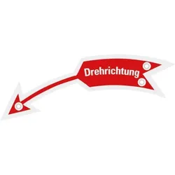 Drehrichtungspfeil links mit Text, rot, Aluminium eloxiert, 105x21mm