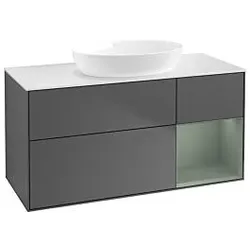 Villeroy und Boch Finion Waschtischunterschrank GA71GMGK 120cm, Abdeckplatte white matt, Emotion, Regale Olive matt lacquer, Anthracite matt
