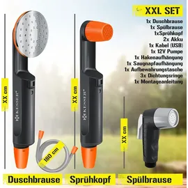 Kesser KESSER® Campingdusche mit Akku Tauchpumpe Handbrause 2x 2200mAh-Lithium-Akku, USB-Ladekabel für Camping Garten - Outdoor Hundedusche ,...