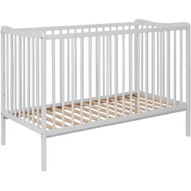 baby happy bliss GRZES Babybett 120x60 cm Weiß, EN 716 geprüft, Kinderbett aus Buchenholz, höhenverstellbarer Lattenrost, 3 herausnehmbare Sprossen