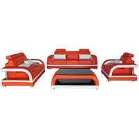 Sofa Couch Leder Polster Sitz Couch Garnitur 3+2+1 USB + Tisch Set Design Sofa - Orange