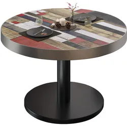 BN | Bistro Loungetisch | Ø:H 60 x 36 cm | Edelstahl Rand | Vintage Bunt / Schwarz