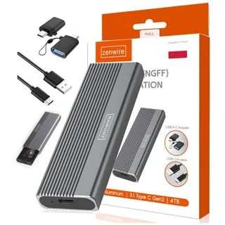 Zenwire 2818S - SSD-Gehäuse 2in1 - SSD-Adapter - Festplattengehäuse - Externes SSD Gehäuse mit USB-Adapter USB-C und USB 3.0 6 GB/s Unterstützung Für Bis Zu 4 Tb M.2 Ssd Sata - M-Key, B-Key, B+M Key