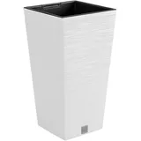 Prosperplast Weißes Pflanzgefäß mit Behälter, Kollektion furu, 29,5 x 29,5 x 55 cm, Fassungsvermögen 14 l.