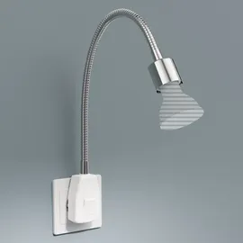 ledscom.de Steckdosenleuchte/Leselampe LESCH, Schwanenhals, chrom/weiß, 1x GU10 max. 10W