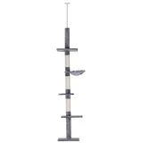 Kratzbaum deckenhoch 230 bis 260 cm 5 Ebenen Sisalstämme Plüschbezug kleine und große Katzen bis 15 kg Grau 40 x 34 cm - Grau