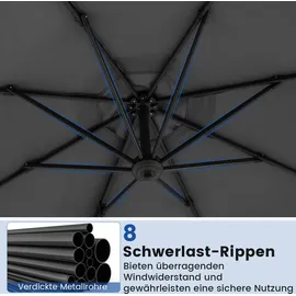 Costway Runder Sonnenschirm Ø 300 cm Grau