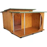 Original Legno Italia - Hundehütte Hundehaus Hundehöhle Hundebox Aus Holz Mod. Italy Mit Veranda Dach Made In Italy B - Pudel Mit 'thermovorhang' 93x92xh51
