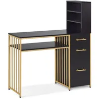 MCombo Schreibtisch mit 3 Schubladen, Nageltisch aus Holz Metallgestell,