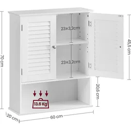 VASAGLE Badezimmerschrank 20 x 60 x 70 cm Weiß