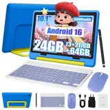 Happybe 10’’ 24(3+21)GB+64GB Android 16 mit Hülle Kindersicherung WLAN Kinder Tablet (10.1", 64 GB, Android) blau|lila