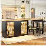 STILVORA Kücheninsel Ausziehbarer Esstisch Barschrank mit Glas-Einlegeböden & LED, (RGB-LED per App, 360° drehbar, ausziehbar 120-197cm), für Küche, Esszimmer, Wohnzimmer, Barbereich, Homeoffice