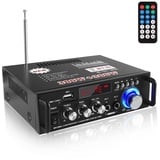 Etlephe Mini Verstärker,HIFI Verstärker,Bluetooth 5.0-Stereo Audio,12 V 220 V 600 W, 2 Kanäle, LCD-Display, High Fidelity, tragbares UKW-Radio, SD/USB-Karteneingang, für Zuhause oder Auto