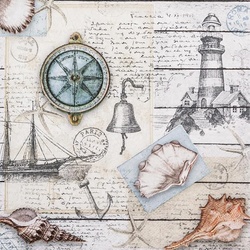 Magni, Servietten, 20 Servietten Maritime Welt Vintage Muscheln Leuchtturm Meer Maritim Tischdeko Decoupage Serviettent