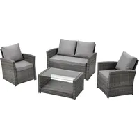 Svita ROMA Polyrattan Lounge Rattan Garten Möbel Set mit Sofa und Sessel Gartenlounge Essgruppe mit Tisch Grau