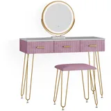 Vicco Schminktisch Layla Rosa 100 cm mit LED Beleuchtung und Hocker