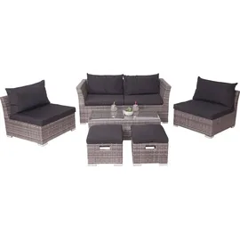 Mendler Poly-Rattan Garnitur HWC-J36, Balkon-/Garten-/Lounge-Set Sitzgruppe Sofa grau, Kissen schwarz