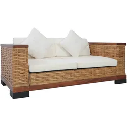 2-Sitzer-Sofa mit Auflagen Braun Natur Rattan