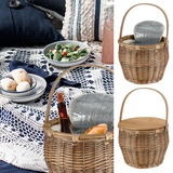 Picknickkorb Thermofunktion 38x34 Rattan Rund Isoliert Kühltasche Picknick Korb