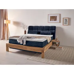 Boxspringbett HOME AFFAIRE "Villads", blau, B:179cm L:231cm, Komplettbetten, Boxspringbett, Liegefläche: 160/200 cm aus Balkeneiche, Inside-Boxspring-Unterbau