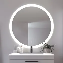 Badspiegel LOEVSCHALL "Vega Rund, Badzimmerspiegel mit LED Beleuchtung, Lichtspiegel", silber, B:106cm H:106cm T:2,7cm, Spiegel, Touchpanel für Lichtsteuerung, Dimmbar Spiegel, Dänisches Design